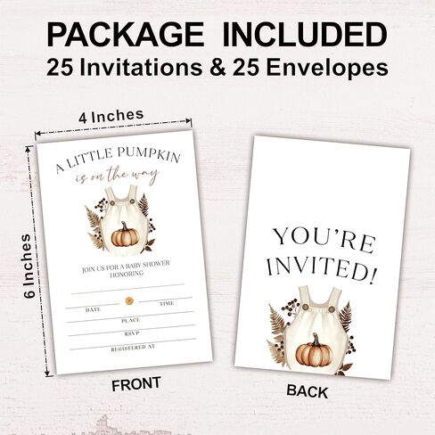 25 Set Double Print Baby Shower Invitation Cards(4"x6")-It's A Boy Autumn Card-Floral Watercolor Blue Pumpkin Invitation Card With Envelope-Baby Gender Announcement-A04 in Kuwait