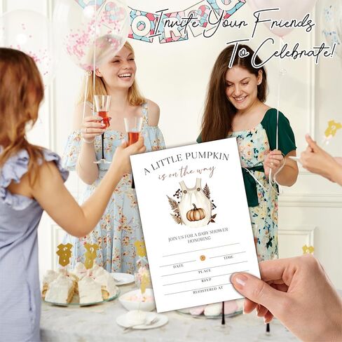 25 Set Double Print Baby Shower Invitation Cards(4"x6")-It's A Boy Autumn Card-Floral Watercolor Blue Pumpkin Invitation Card With Envelope-Baby Gender Announcement-A04 in Kuwait