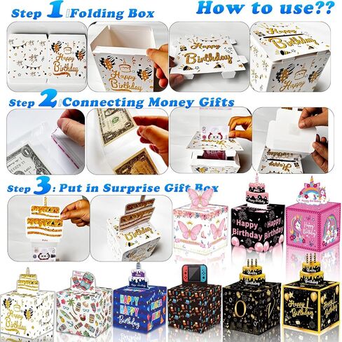 Happy Birthday Money Box for Cash Pull, Surprise Money Roll Box with Pull Out Card and 30 Transparent Bags DIY Set, Funny Ways to Give Money as Gift for Parents, Lovers, Kids and Friends in Saudi Arabia