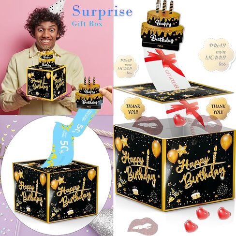 Happy Birthday Money Box for Cash Pull, Surprise Money Roll Box with Pull Out Card and 30 Transparent Bags DIY Set, Funny Ways to Give Money as Gift for Parents, Lovers, Kids and Friends in Saudi Arabia