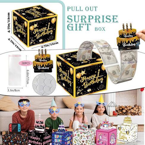 Happy Birthday Money Box for Cash Pull, Surprise Money Roll Box with Pull Out Card and 30 Transparent Bags DIY Set, Funny Ways to Give Money as Gift for Parents, Lovers, Kids and Friends in Saudi Arabia