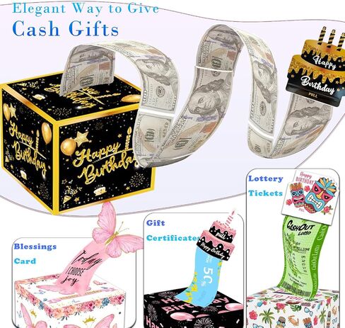 Happy Birthday Money Box for Cash Pull, Surprise Money Roll Box with Pull Out Card and 30 Transparent Bags DIY Set, Funny Ways to Give Money as Gift for Parents, Lovers, Kids and Friends in Saudi Arabia