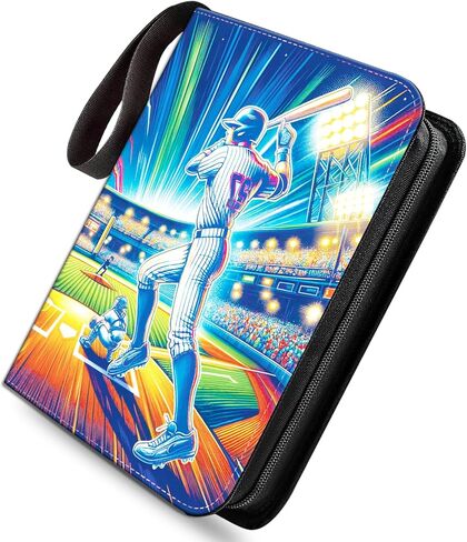 900 Pockets Trading Baseball Card Binder with Sleeves, 50 Removable Pages, 3 Ring Zipper Binder Collectable Card Book Album with Strap, Leather Sport Games Cards Folder, Card Collector Gifts in Kuwait
