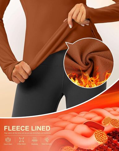 قمصان حرارية للنساء بأكمام طويلة ورقبة وهمية من الصوف، قمصان للجري والتمارين الرياضية في الطقس البارد مع جيب بسحاب in Kuwait