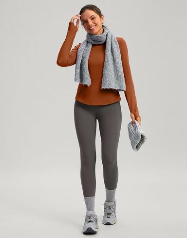 قمصان حرارية للنساء بأكمام طويلة ورقبة وهمية من الصوف، قمصان للجري والتمارين الرياضية في الطقس البارد مع جيب بسحاب in Kuwait