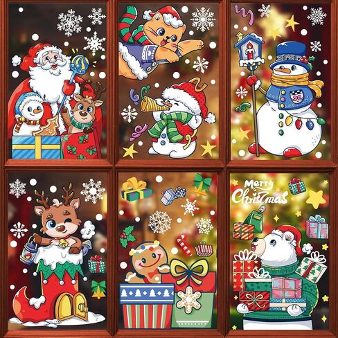 6 Sheets Christmas Window clings-Reusable Cute Snowman Santa Claus Reindeer Snowflake Window Decals for Xmas Party Supplies,Double Sided Static Christmas Window Decals for Home in Saudi Arabia