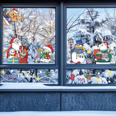 6 Sheets Christmas Window clings-Reusable Cute Snowman Santa Claus Reindeer Snowflake Window Decals for Xmas Party Supplies,Double Sided Static Christmas Window Decals for Home in Saudi Arabia