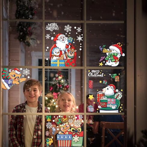 6 Sheets Christmas Window clings-Reusable Cute Snowman Santa Claus Reindeer Snowflake Window Decals for Xmas Party Supplies,Double Sided Static Christmas Window Decals for Home in Saudi Arabia
