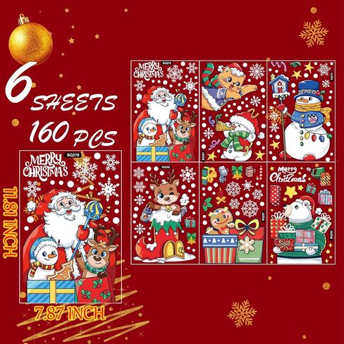6 Sheets Christmas Window clings-Reusable Cute Snowman Santa Claus Reindeer Snowflake Window Decals for Xmas Party Supplies,Double Sided Static Christmas Window Decals for Home in Saudi Arabia