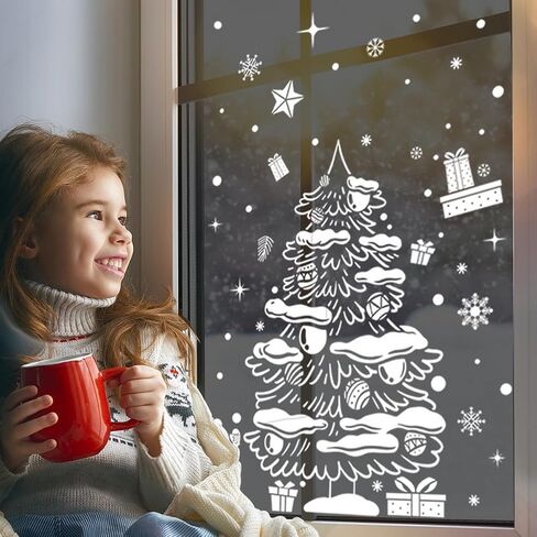 6 Sheets Christmas Window clings-Reusable Cute Snowman Santa Claus Reindeer Snowflake Window Decals for Xmas Party Supplies,Double Sided Static Christmas Window Decals for Home in Saudi Arabia