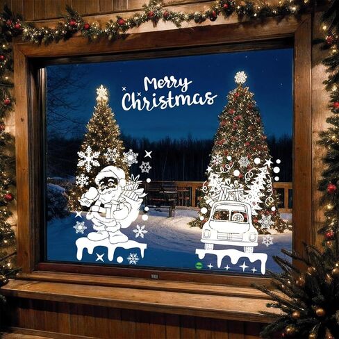 6 Sheets Christmas Window clings-Reusable Cute Snowman Santa Claus Reindeer Snowflake Window Decals for Xmas Party Supplies,Double Sided Static Christmas Window Decals for Home in Kuwait