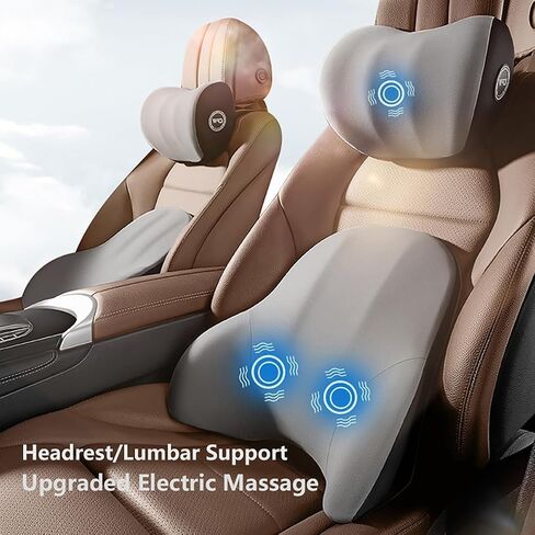 Car Seat Cushion with Massage Function Back&Neck 2 Piece Set - Lumbar and Neck Support Pillow, Memory Foam Design for Enhanced Comfort and Pain Relief - Ergonomic Support for Long Drives - Black in Saudi Arabia