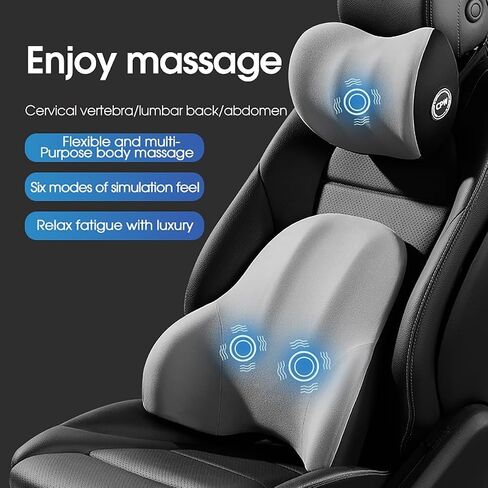 Car Seat Cushion with Massage Function Back&Neck 2 Piece Set - Lumbar and Neck Support Pillow, Memory Foam Design for Enhanced Comfort and Pain Relief - Ergonomic Support for Long Drives - Black in Saudi Arabia