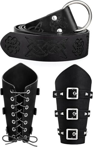 7 Pcs Men's Renaissance Costume Set Medieval Pirate Shirt Viking Shawl Belt Shoulder Armor Sword Bag for Halloween Cosplay in Saudi Arabia