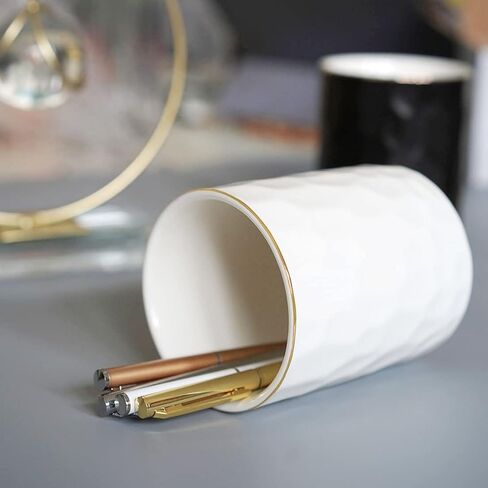 Ceramic Pen Holder Cup Pencil Holder for Desk, Makeup Brush Holder Organizer for Office Home, White in Kuwait