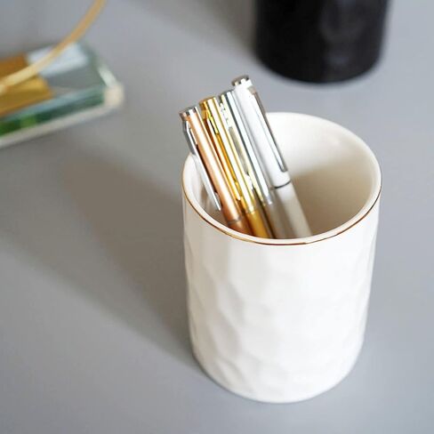 Ceramic Pen Holder Cup Pencil Holder for Desk, Makeup Brush Holder Organizer for Office Home, White in Kuwait