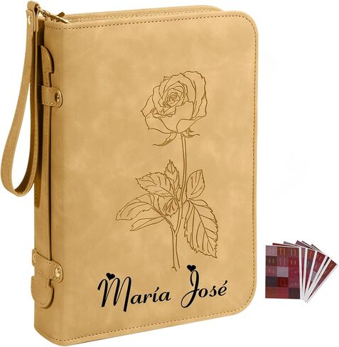 Leather Bible Cover Case for Women : Debossed Rose Floral Bible Cover with Reinforced Handle&Zippered Pocket - Men Carrying Protective Case with Detachable Wristlet Strap - Christian Gift in Saudi Arabia