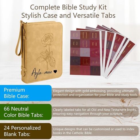 Leather Bible Cover Case for Women : Debossed Rose Floral Bible Cover with Reinforced Handle&Zippered Pocket - Men Carrying Protective Case with Detachable Wristlet Strap - Christian Gift in Saudi Arabia