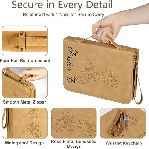Leather Bible Cover Case for Women : Debossed Rose Floral Bible Cover with Reinforced Handle&Zippered Pocket - Men Carrying Protective Case with Detachable Wristlet Strap - Christian Gift in Saudi Arabia