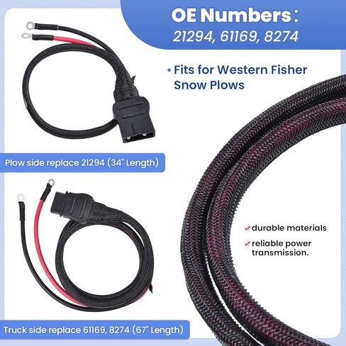 21294 61169 2-Pin Battery Cable Harness Kit Plow Side 21294 8245 & Truck Side 61169 8274 fit for Western Fisher Snow Plows in Kuwait