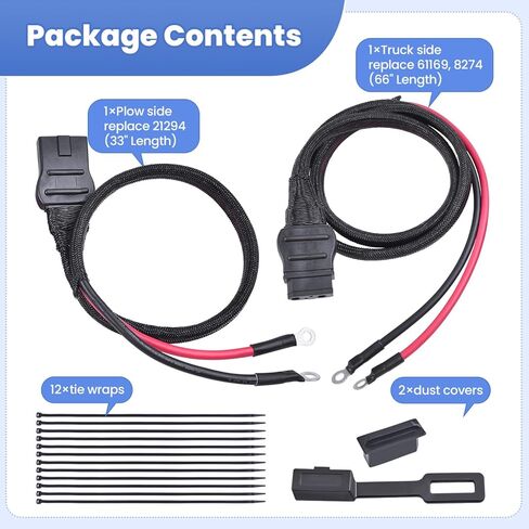 21294 61169 2-Pin Battery Cable Harness Kit Plow Side 21294 8245 & Truck Side 61169 8274 fit for Western Fisher Snow Plows in Kuwait
