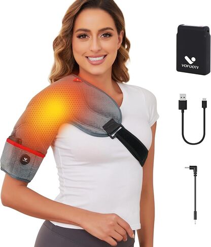 Heated Shoulder Brace, Weighted Shoulder Heating Pad with Battery, Portable Cordless Heated Shouldre Support Wrap with 3 Heat Settings for Men Women Left Right Shoulders in Saudi Arabia