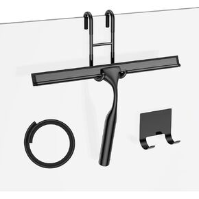 14-Inches Stainless Steel Shower Squeegee Set, Include Shower Door Hook, Adhesive Hook and Spare Silicone Blade, Window Squeegee for Shower Glass Door, Bathroom, Mirror, Window and Car Glass