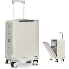 OUZZO Luggage,carry-on luggage,wheeled carry-on luggage,with front opening,TSA approved lock,wheeled carry-on luggage,hardshell suitcase,20-inch suitcase,White