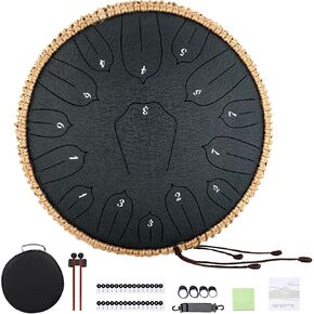 Steel Tongue Drum 12 Inch 15 Notes: Handpan Drums Set with Music Book Mallets Carry Bag - Hand Pan Instrument for Adults Musical Education Meditation Yoga Chakra (Green)