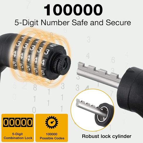 E Scooter Lock，Bike Lock 12mm Thick Bike Lock Cable High Security 5 Digit Resettable Combination Lock 4 Feet Bicycle Lock for Xiaomi M365/Pro2/Max/Ninebot/F Essential Scooter/Bicycle/Motor Lock in Saudi Arabia