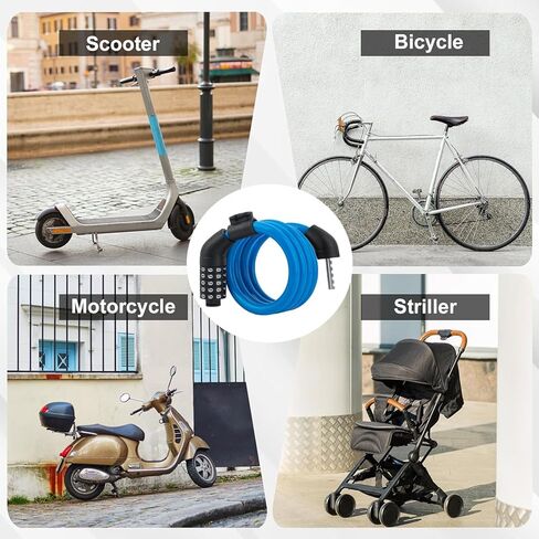 E Scooter Lock，Bike Lock 12mm Thick Bike Lock Cable High Security 5 Digit Resettable Combination Lock 4 Feet Bicycle Lock for Xiaomi M365/Pro2/Max/Ninebot/F Essential Scooter/Bicycle/Motor Lock in Saudi Arabia