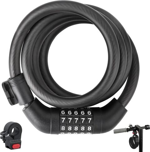 E Scooter Lock，Bike Lock 12mm Thick Bike Lock Cable High Security 5 Digit Resettable Combination Lock 4 Feet Bicycle Lock for Xiaomi M365/Pro2/Max/Ninebot/F Essential Scooter/Bicycle/Motor Lock in Saudi Arabia