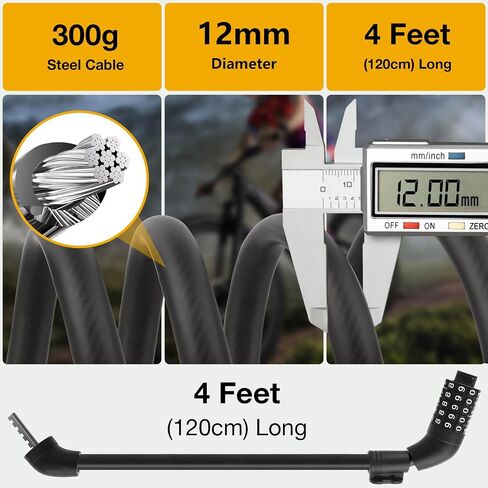 E Scooter Lock，Bike Lock 12mm Thick Bike Lock Cable High Security 5 Digit Resettable Combination Lock 4 Feet Bicycle Lock for Xiaomi M365/Pro2/Max/Ninebot/F Essential Scooter/Bicycle/Motor Lock in Saudi Arabia