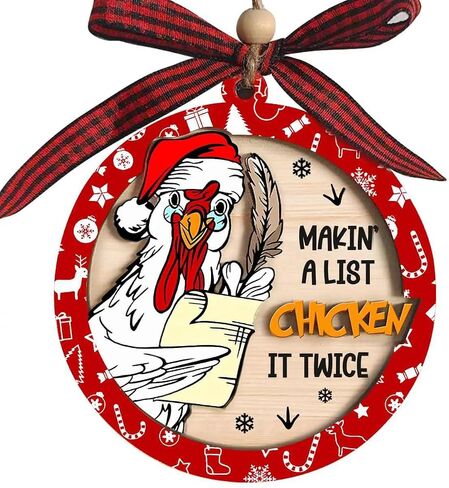 Funny Chicken Christmas Ornament, Makin' A List Chicken It Twice Ornament, Chicken Ornament for Christmas, Rooster Christmas Ornament, Gifts for Chicken Lovers, Perfect Farmhouse Decorations in Saudi Arabia