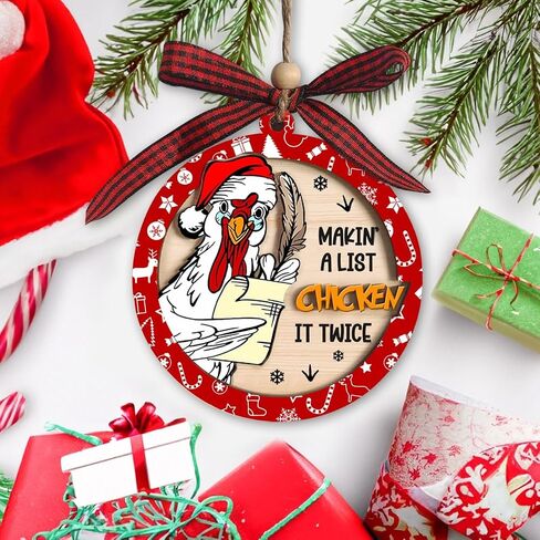 Funny Chicken Christmas Ornament, Makin' A List Chicken It Twice Ornament, Chicken Ornament for Christmas, Rooster Christmas Ornament, Gifts for Chicken Lovers, Perfect Farmhouse Decorations in Saudi Arabia