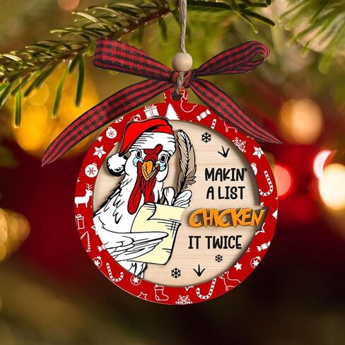 Funny Chicken Christmas Ornament, Makin' A List Chicken It Twice Ornament, Chicken Ornament for Christmas, Rooster Christmas Ornament, Gifts for Chicken Lovers, Perfect Farmhouse Decorations in Saudi Arabia