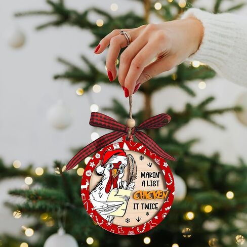 Funny Chicken Christmas Ornament, Makin' A List Chicken It Twice Ornament, Chicken Ornament for Christmas, Rooster Christmas Ornament, Gifts for Chicken Lovers, Perfect Farmhouse Decorations in Saudi Arabia
