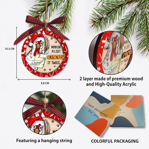 Funny Chicken Christmas Ornament, Makin' A List Chicken It Twice Ornament, Chicken Ornament for Christmas, Rooster Christmas Ornament, Gifts for Chicken Lovers, Perfect Farmhouse Decorations in Saudi Arabia
