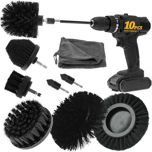 10 Pcs Drill Brush Attachment Set, Power Cleaning Scrub Brush Kit with Extend Long Attachment, All Purpose Drill Scrub Brushes for Car, Grout, Floor, Tub, Shower, Tile, Bathroom and Kitchen in Saudi Arabia