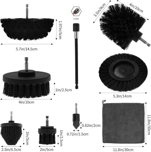 10 Pcs Drill Brush Attachment Set, Power Cleaning Scrub Brush Kit with Extend Long Attachment, All Purpose Drill Scrub Brushes for Car, Grout, Floor, Tub, Shower, Tile, Bathroom and Kitchen in Saudi Arabia