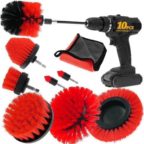 10 Pcs Drill Brush Attachment Set, Power Cleaning Scrub Brush Kit with Extend Long Attachment, All Purpose Drill Scrub Brushes for Car, Grout, Floor, Tub, Shower, Tile, Bathroom and Kitchen in Saudi Arabia