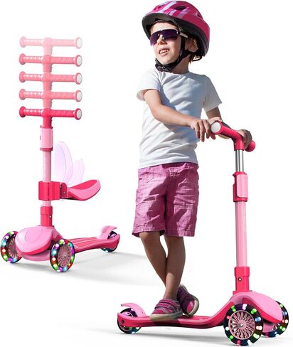 2-in-1 Kids Kick Scooter for Ages 3-12, 5 Adjustable Height Handlebar and Removable Foldable Seat, 3 LED Light Wheels Learn to Steer, Wide Standing Board Scooter Indoor Outdoor for Boy Girl, Blue in Saudi Arabia