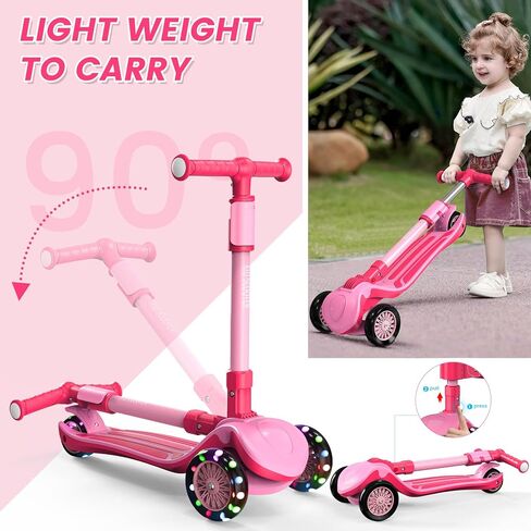 2-in-1 Kids Kick Scooter for Ages 3-12, 5 Adjustable Height Handlebar and Removable Foldable Seat, 3 LED Light Wheels Learn to Steer, Wide Standing Board Scooter Indoor Outdoor for Boy Girl, Blue in Saudi Arabia
