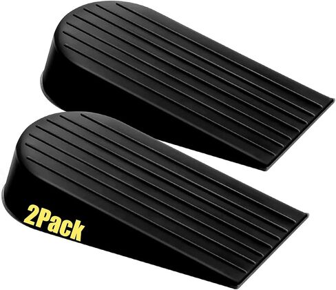 Big Rubber Door Stoppers 2 Packs Heavy Duty Wedge Door Stop for All Floors 1.9 Inches Non-Scratching Doorstops Special for Home Office School Hotel Heavy Door (Black) in Saudi Arabia