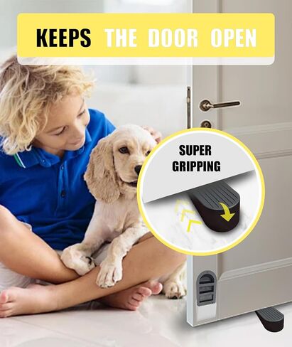 Big Rubber Door Stoppers 2 Packs Heavy Duty Wedge Door Stop for All Floors 1.9 Inches Non-Scratching Doorstops Special for Home Office School Hotel Heavy Door (Black) in Saudi Arabia