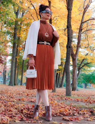 Women's Midi Skirt Elastic High Waist Pleated Skirt Knee Length Swing A-Line Casual Flowy Skirts 2024 in Saudi Arabia