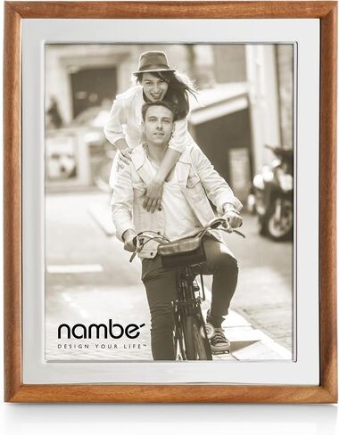 Nambe Hayden Picture Frame, 5" x 7" | Vintage and Contemporary Design | Tabletop Display and Home Office Décor | Made of Silver Plate, Acacia Wood, and Glass | Designed by Mike Altomari in Kuwait