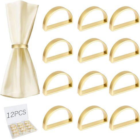 حلقات مناديل من الفولاذ المقاوم للصدأ، حوامل حلقات مناديل معدنية، حامل Yimerlen، أبازيم منديل لعشاء العائلة، الزفاف، الحفلات (نصف دائرة ذهبي غير لامع) 12 قطعة in Kuwait