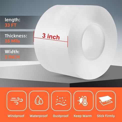 Bruiefpap Transparent Window Weather Sealing Tape 2-Inch x 55Yards, Window Insulation Kit for Winter, Doors Plastic Draft Stopper for Winterizing, Clear Sealing Film Tape, No Residue in Saudi Arabia