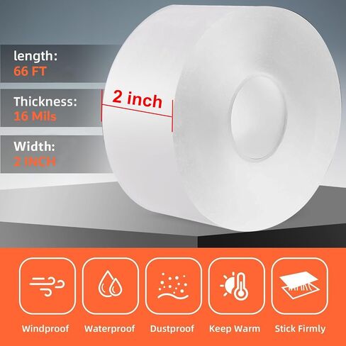 Bruiefpap Transparent Window Weather Sealing Tape 2-Inch x 55Yards, Window Insulation Kit for Winter, Doors Plastic Draft Stopper for Winterizing, Clear Sealing Film Tape, No Residue in Saudi Arabia